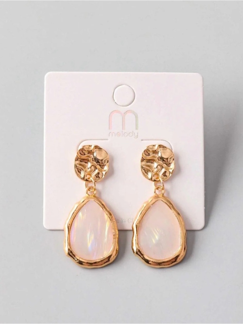 Gold & Nude Teardrop Dangle Earrings